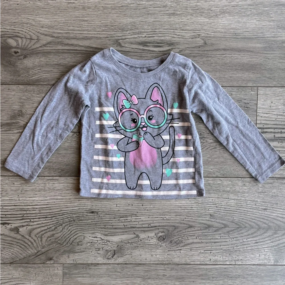 The Children’s Place Toddler Girl Long Sleeve T-Shirt (Cat drinking a juice box)
